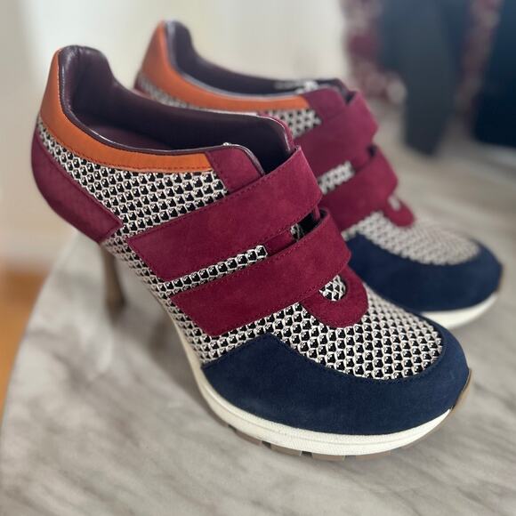 Sneex The Blake Navy Burgundy Orange Limited Edition Sneaker Heel ASO Jane Fonda - Picture 1 of 10